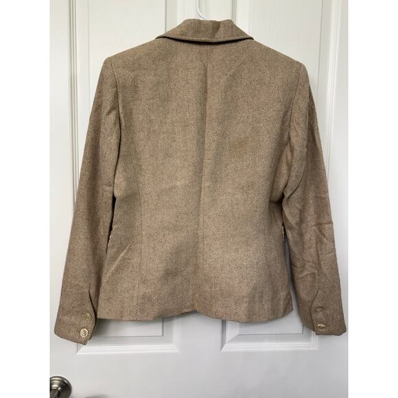 Signature by Larry Levine 6 wool blend tan beige brown blazer gold speck satin - Picture 2 of 7